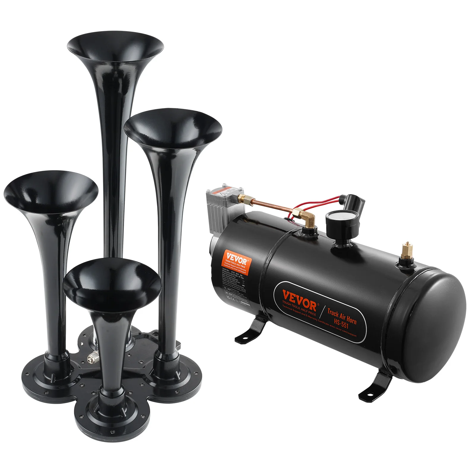 VEVOR Train Horns Kit 4 Trumpet Air Horn Kit 150dB Train Horns for Pickup Trucks with Gauge for Vehicle Car Truck Train Van Boat