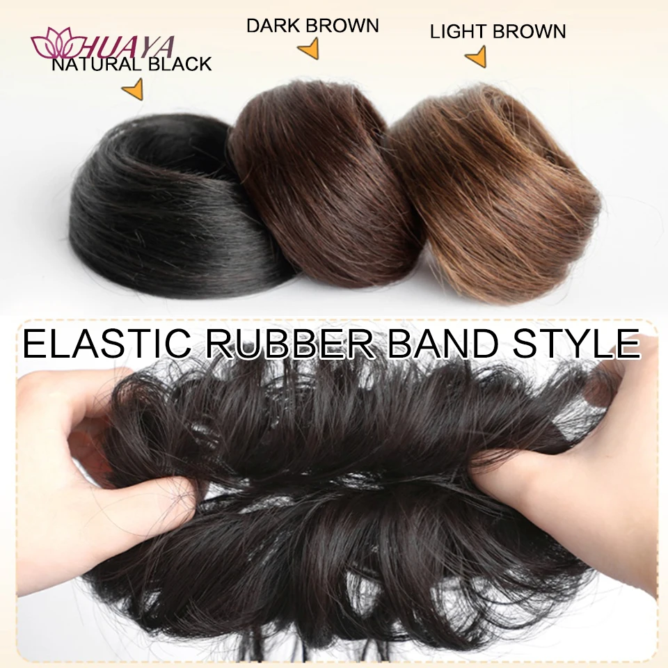 Moño desordenado extensión de moño recto, Mini banda de goma, moño, Scrunchies, peluca de Donut sintético, accesorio de cabello Updo