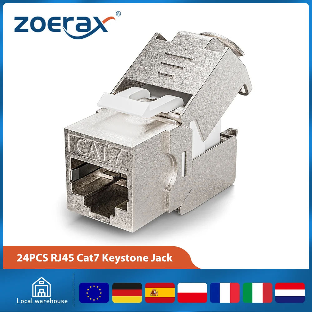 ZoeRax 24 Uds RJ45 Cat7 Cat6A Keystone Jack blindado tipo herramienta adaptador de módulo de aleación de Zinc acoplador para Panel de conexión/parque de pared
