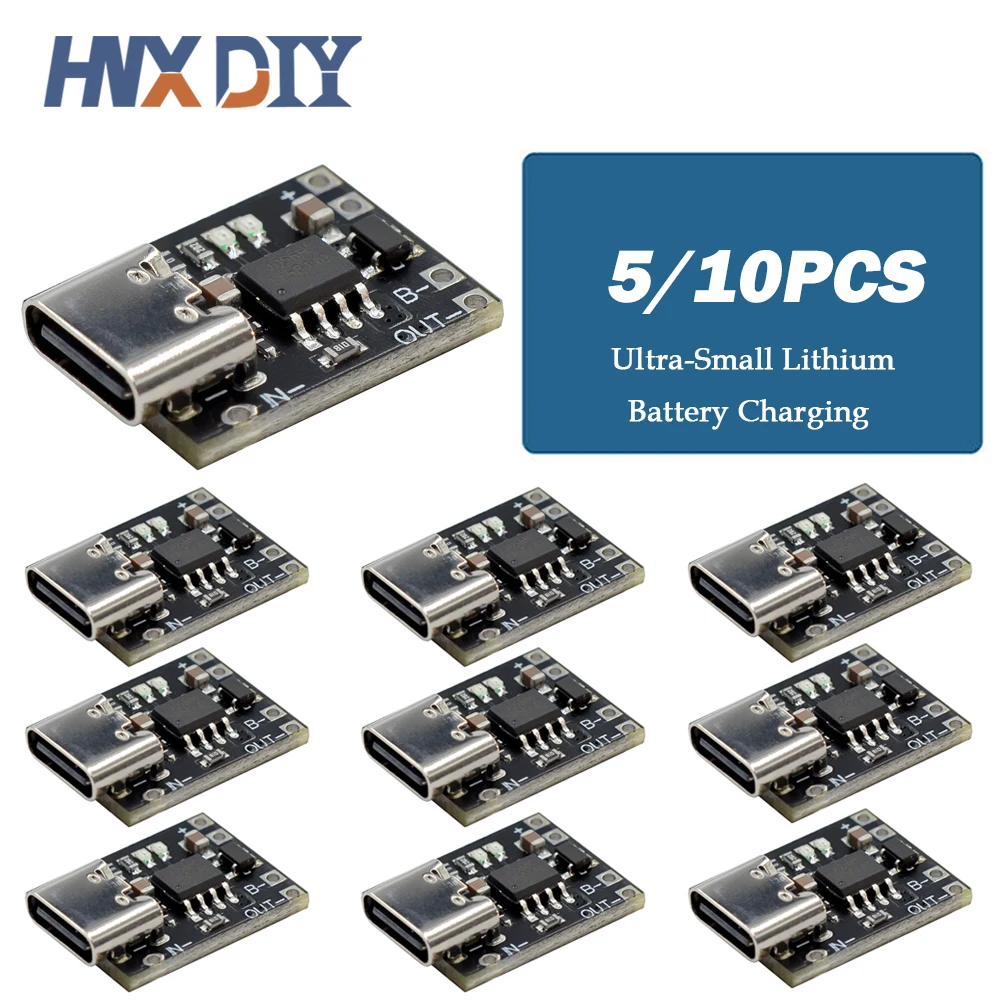Panel de carga de batería de litio ultrapequeño, 1A, batería de litio ternaria, 3,7 V, 4,2 V, módulo de cargador, Placa de protección tipo C, 5/10 Uds.