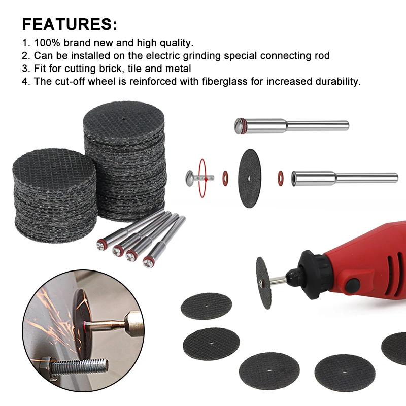 CMCP 101/102pcs แผ่นตัดโลหะสําหรับเครื่องบด Dremel โรตารี่เครื่องมือใบเลื่อยวงเดือน Mandrels แผ่นตัดขัด