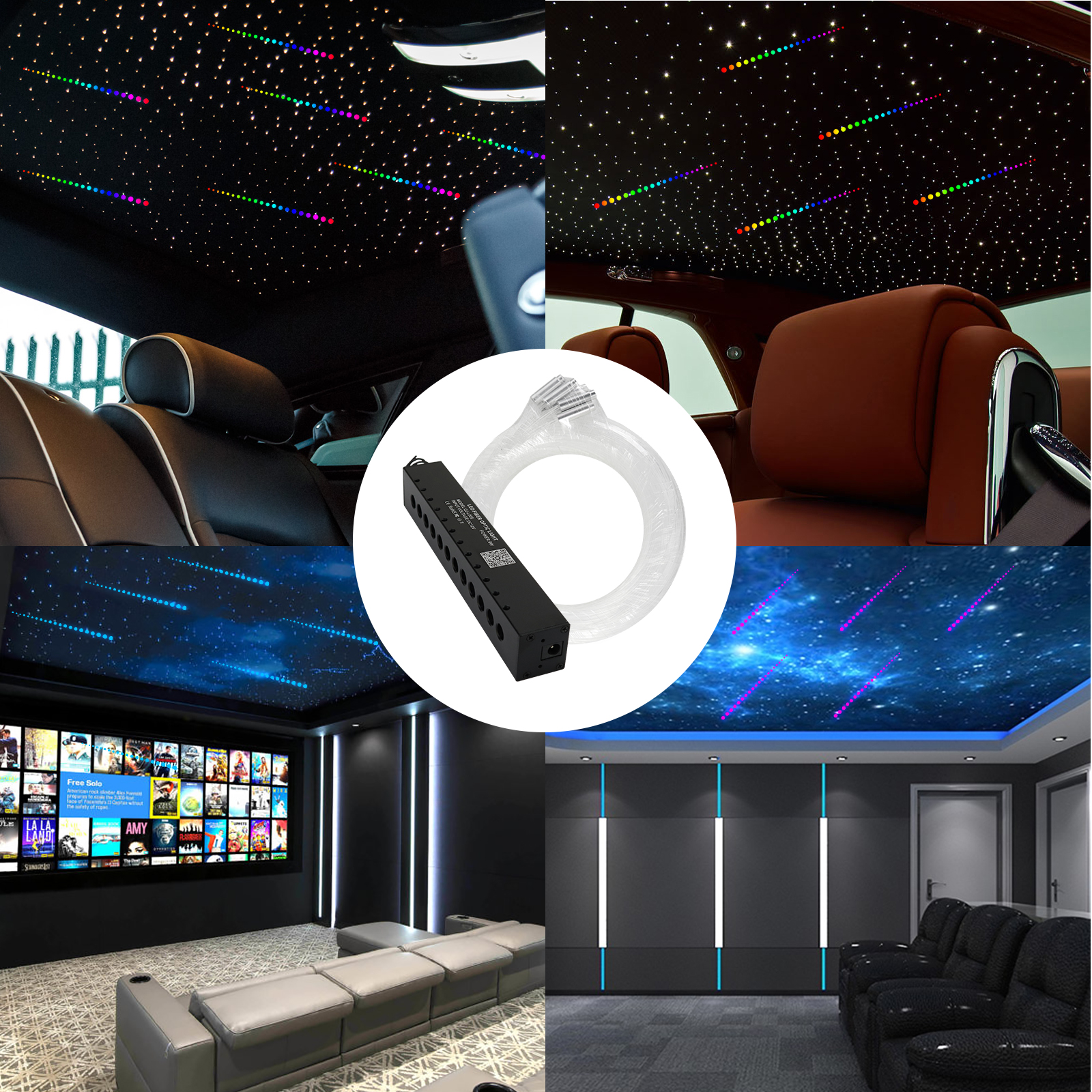 9w 12 leds estrelas cadentes céu app rgbw luzes de fibra óptica com estrela de fibra óptica teto do carro efeito meteoro luz kit motor
