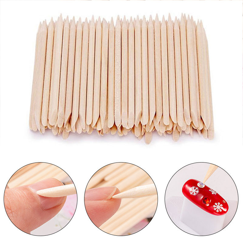 Nail Orange Wood Sticks 100/500Pcs Double Head Cuticle  Pusher Remover Pedicure Manicure Sticks Tool 11.5cm Rhinestone Picking