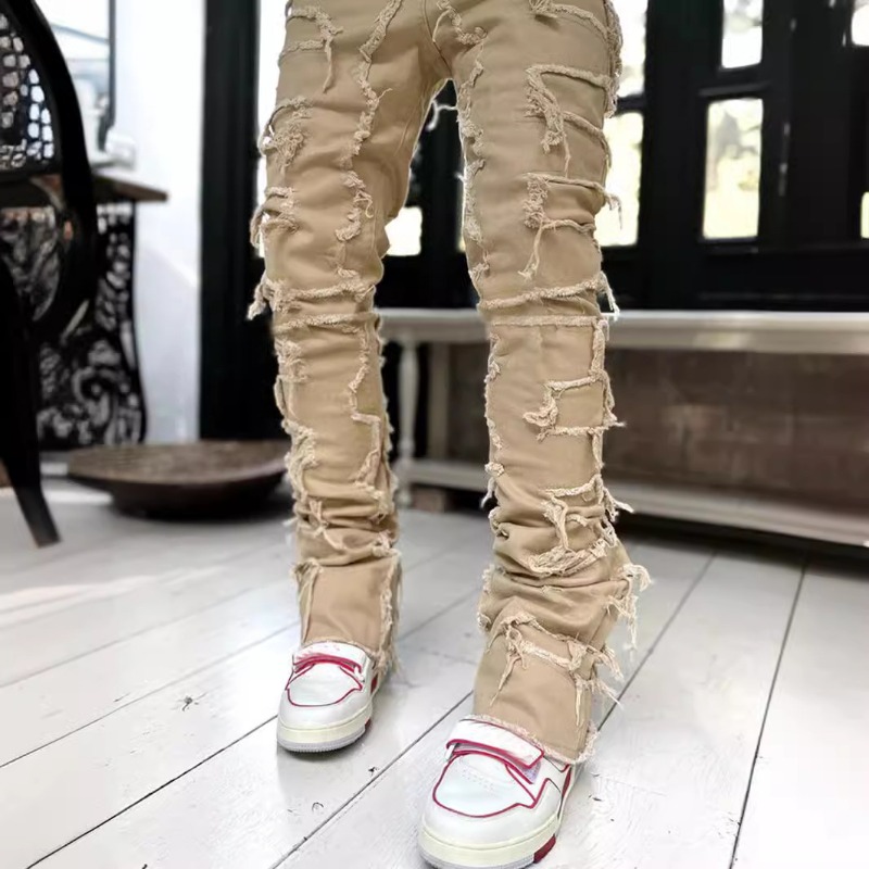 2024 frühling Sommer Neue männer Kleidung Mode Einfarbig Elastische Patch Denim Gerade Bein Hosen Jeans
