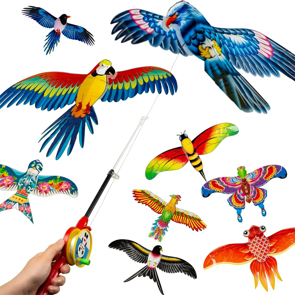 Mini canne à pêche cerf-volant pour enfants, papillon vif, hirondelle, perroquet, facile à voler, cerf-volant pour tout-petits, parc de plage en plein air, débutant