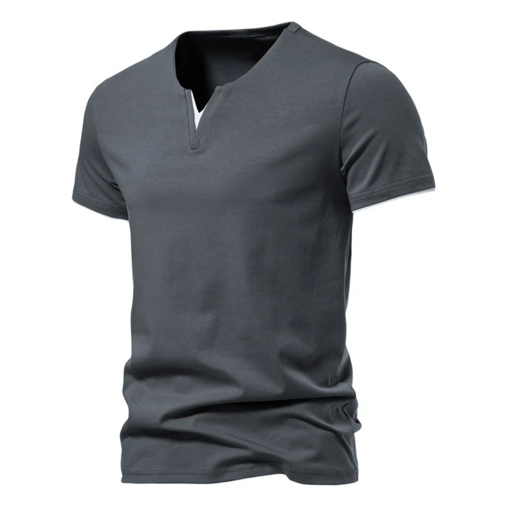 Herren Henley V-Ausschnitt Casual T-Shirts Sommer Einfarbig Slim Fit Kurzarm Männlich Atmungsaktiv Tägliche Tops T-Shirts Lose Sport Top