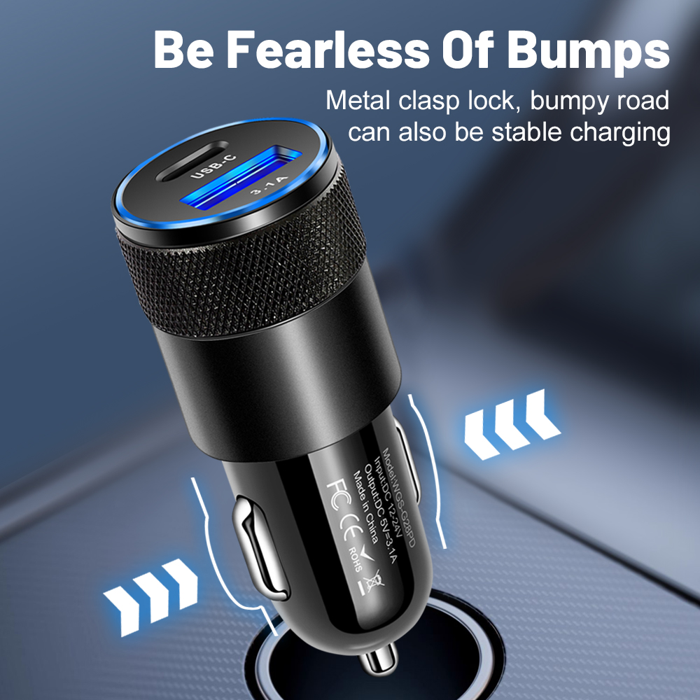 3.1a carregador de carro usb tipo c adaptador de telefone de carregamento rápido para xiaomi huawei pd adaptador de carregador de telefone soquete isqueiro