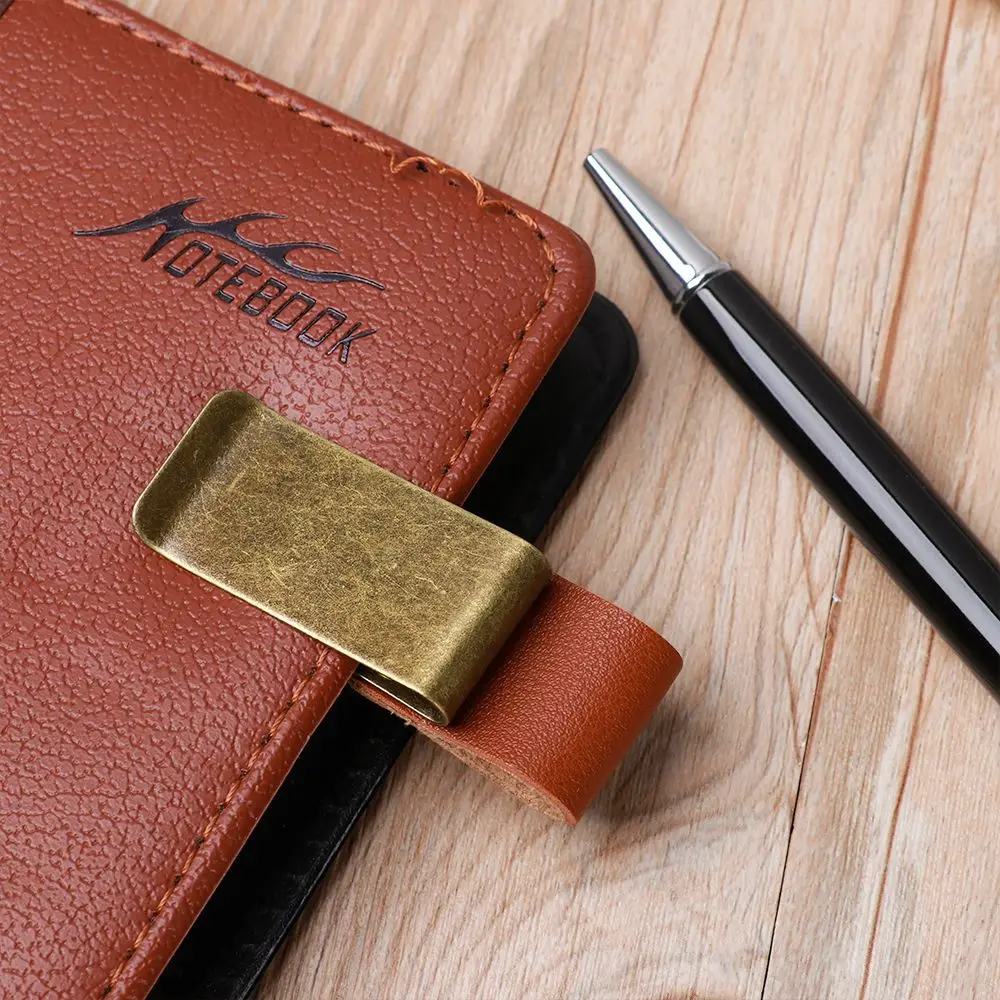 Clip in ottone in pelle fatta a mano in acciaio inossidabile portapenne in acciaio inossidabile Clip Journal Notebook cartella di carta forniture per ufficio scolastico