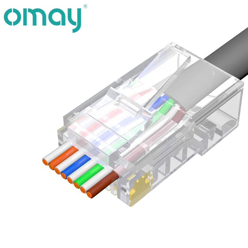 OMAY CAT6 CAT7 CAT5E Разъемы RJ45 Проходные через модульную вилку Сетевой UTP 3/50μ Позолоченный обжимной конец 8P8C для кабеля Ethernet