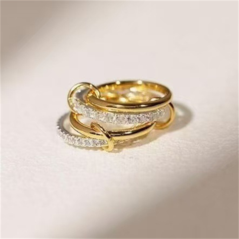 A Niche Two-Color Four-Ring Copper Jewelry Ring, Hypoallergenic, Ins Style, Stacking Artifact, Suitable For Young Wome Jewelry
