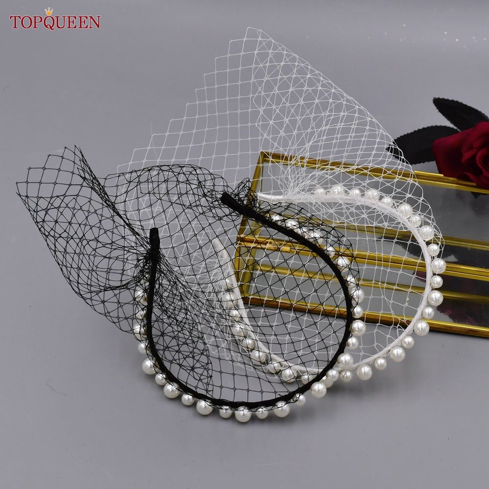 TOPQUEEN VA12 Velo da sposa a rete Stili multipli Velo da gabbia per uccelli con strass Fard staccabile Accessori per addio al nubilato