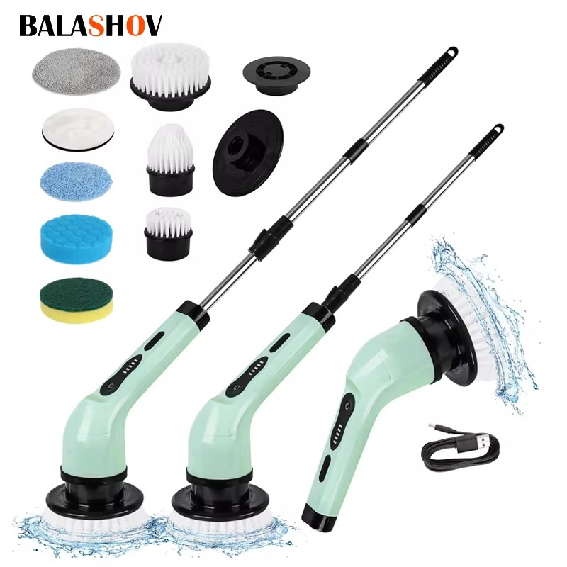 9-in-1 แปรงทําความสะอาดไฟฟ้าไฟฟ้า Spin ทําความสะอาดเครื่องมือทําความสะอาดไฟฟ้า Parlour ห้องครัวห้องน้ําทําความสะอาด Gadgets