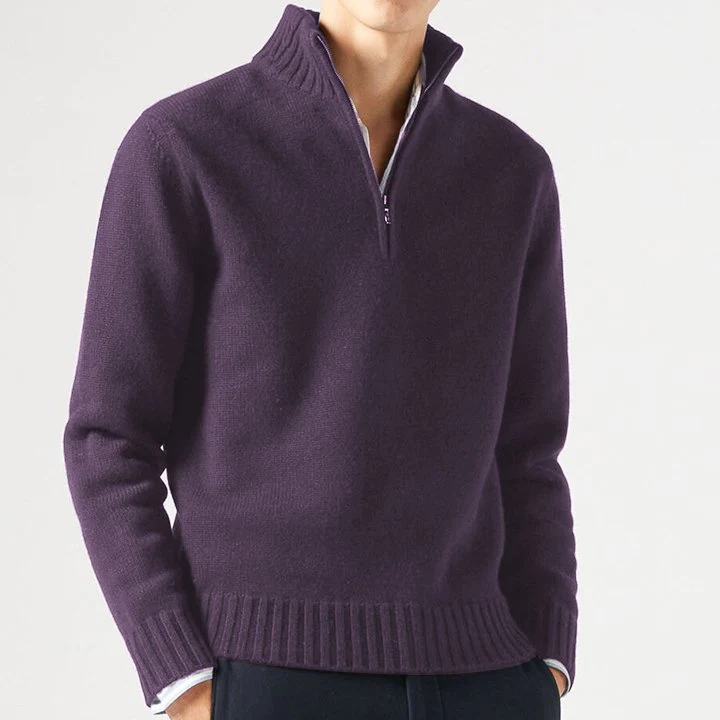 Suéter básico de zíper de caxemira masculino, velo, grosso, meio, gola alta, pulôver quente, fino, qualidade, inverno