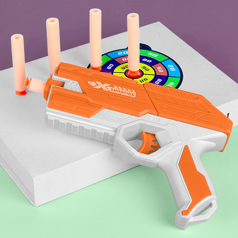 Pistolet jouet à balles souples pour enfants, pistolet manuel, fléchettes, Blaster, modèle de tir en plastique coloré, lanceur avec boîte, cadeau d'anniversaire pour garçons