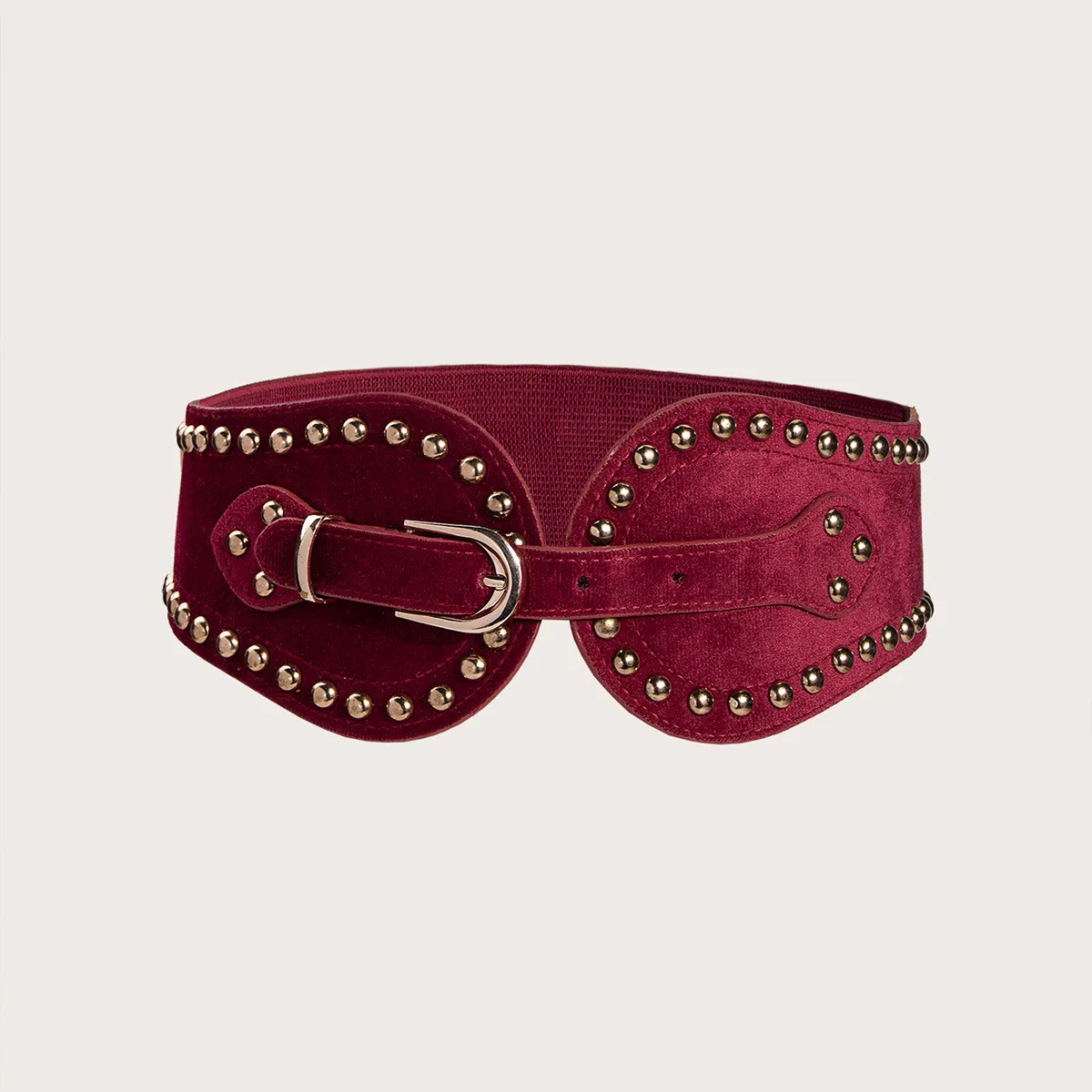 Cinturilla elástica con remaches de gamuza para mujer, cinturilla elástica ajustable de estilo occidental