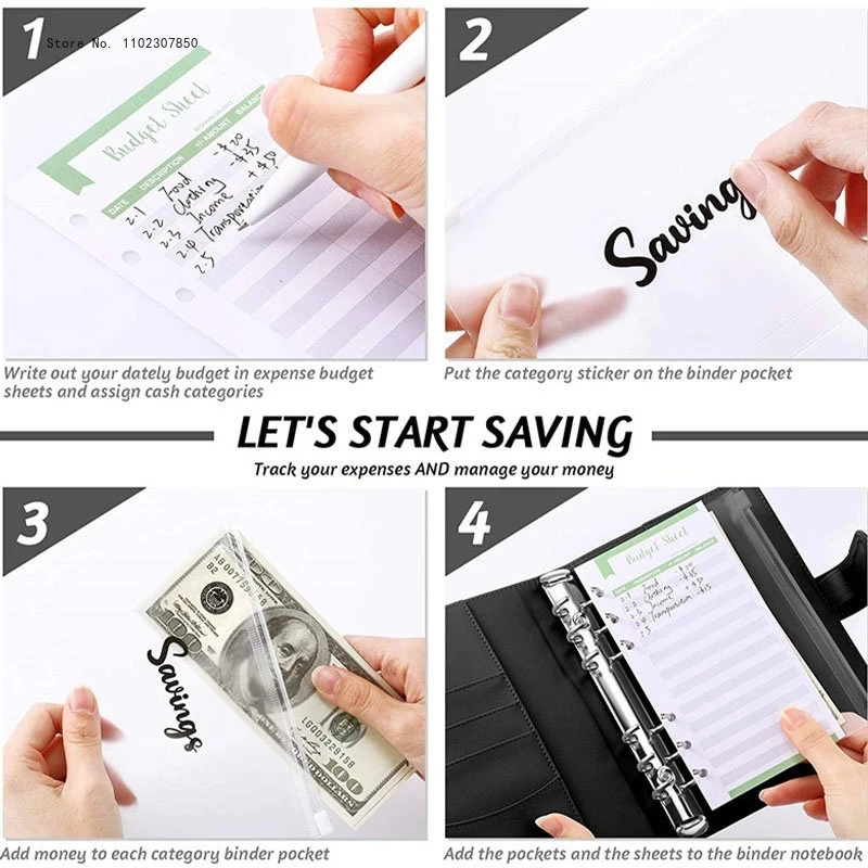 A7 Crocodile Pattern Leather Budget Binder Notebook Cash Envelopes System Set Binder Pockets Money Budget Saving Bill Organizer