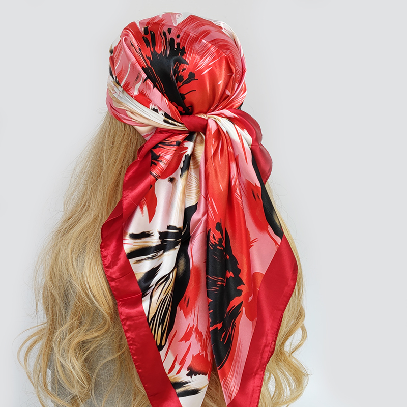 90*90cm lenço de cabelo feminino designer de moda belas flores foulard macio cetim xale lenço quadrado lenços de seda pescoço lenço