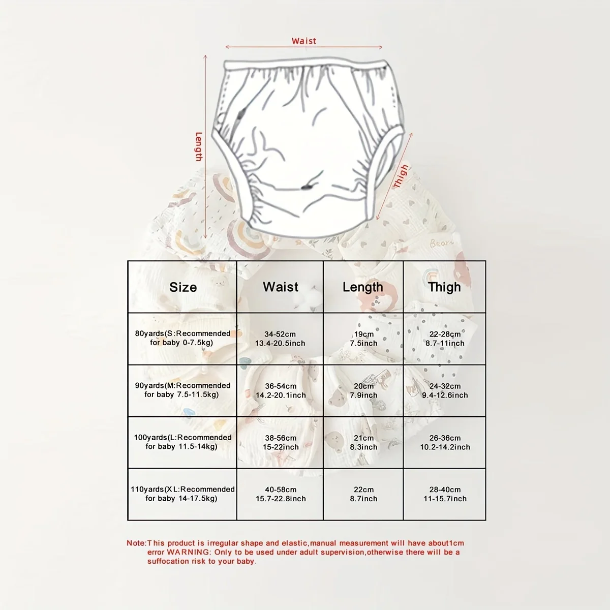 Fraldas reutilizáveis para bebês, 6 camadas, à prova d'água, reutilizáveis, algodão, respirável, shorts de treinamento, roupa íntima, calças de pano, 1 peça