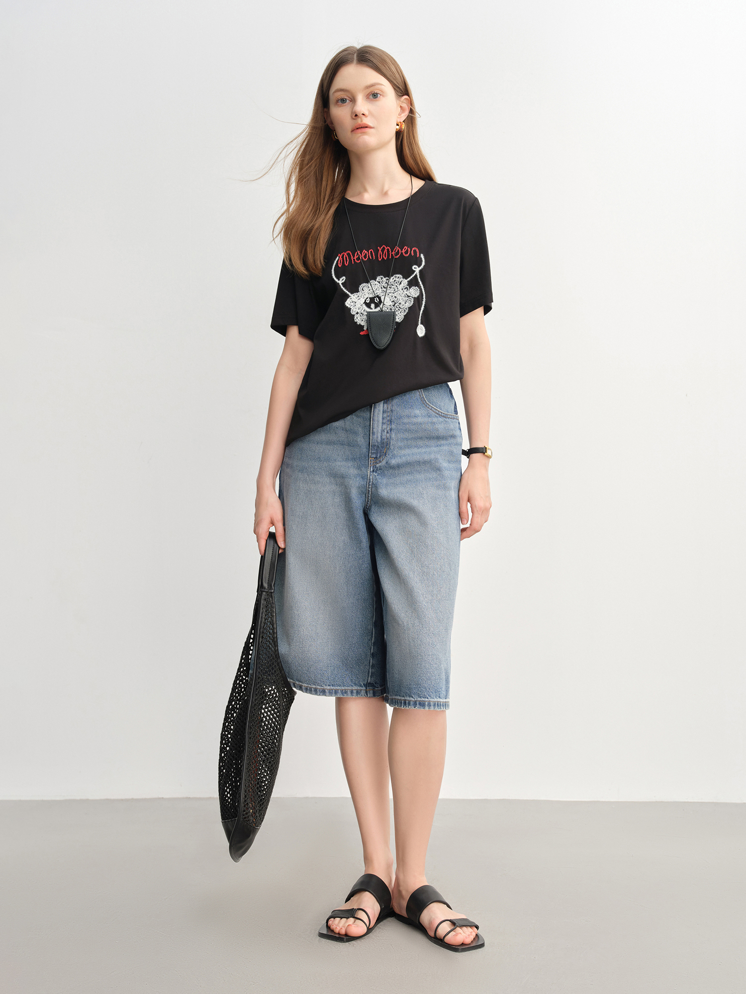 Dushu plus size feminino casual de cintura alta 7/8 comprimento jeans de perna larga - 2025 nova chegada jeans 25ds82853