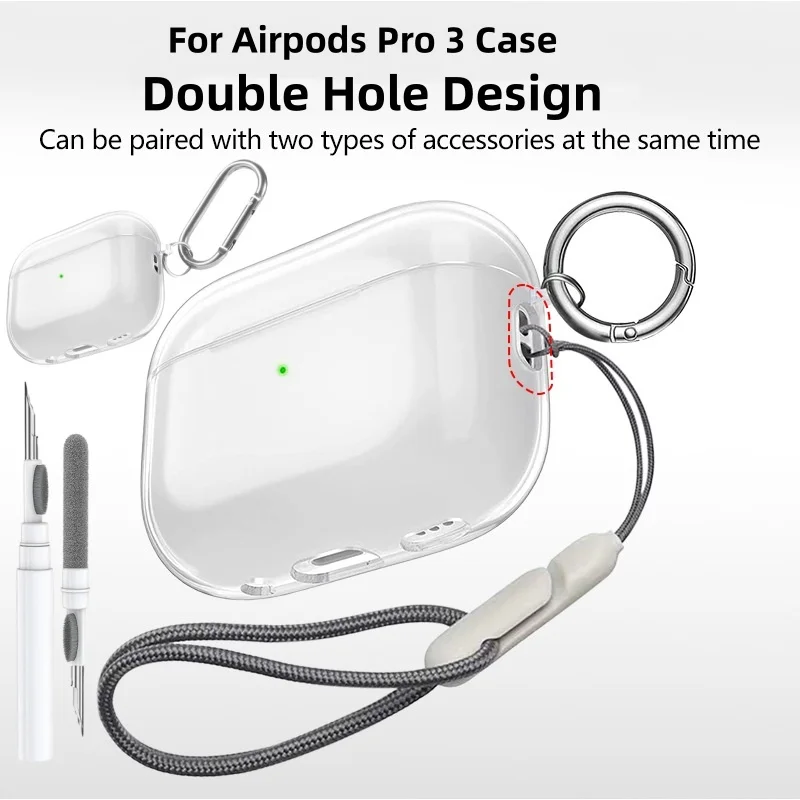 for Airpods Pro 3 Case Accessories Soft TPU Transparent Protective Shockproof Case with Cleaning Kit Keychain for Airpods Pro 3