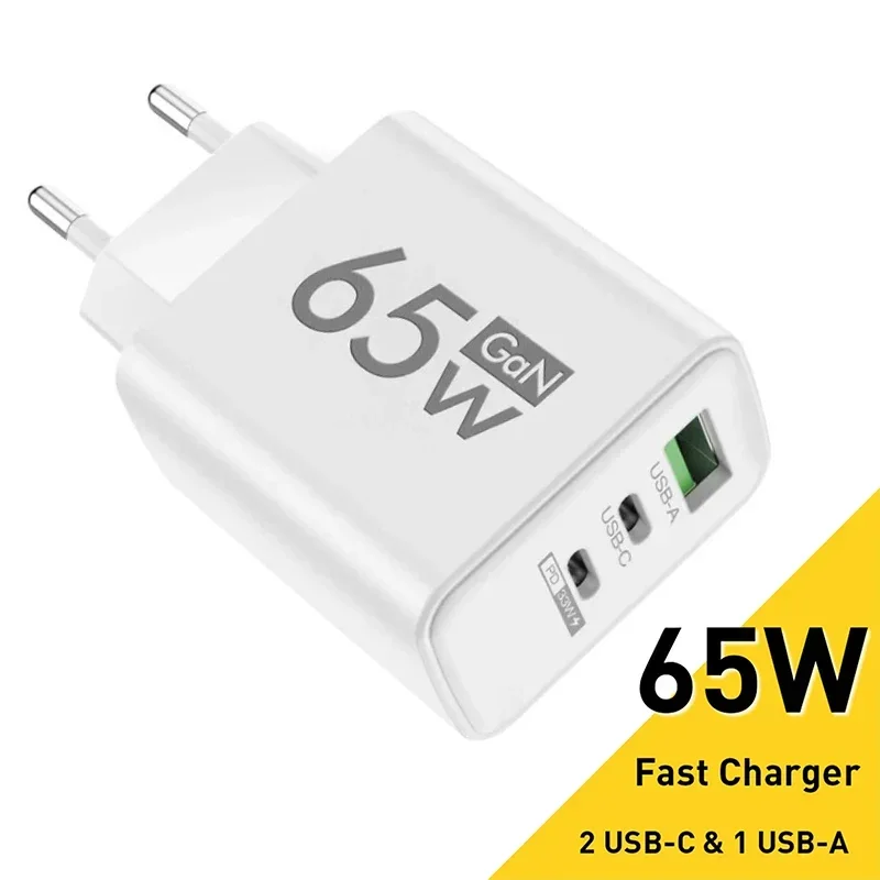 65W GaN USB C充電器 急速充電器 クイックチャージ3.0 PD対応 壁掛け式携帯電話アダプター iPhone 15 11 Xiaomi POCO Samsung Oneplus対応