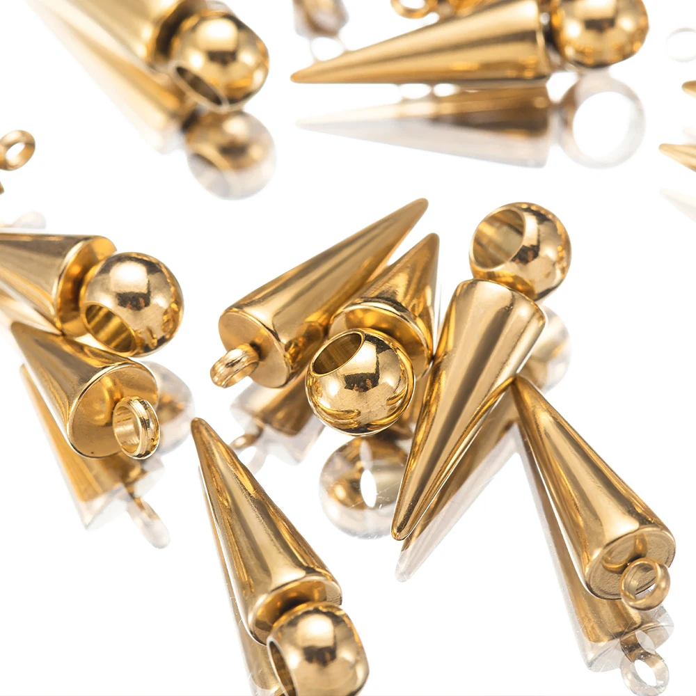 10pcs กรวยสแตนเลสจี้ Retro SPIKE จี้สําหรับเครื่องประดับ DIY ทําอุปกรณ์