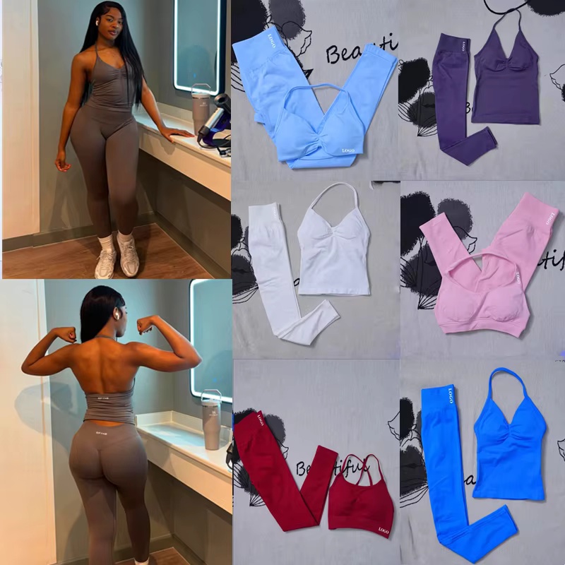 Женский комплект из 2 предметов для занятий йогой, бесшовные леггинсы с высокой талией, спортивный бюстгальтер, топ, тренировочная одежда, спортивная одежда для фитнеса, тренировочная одежда для бега