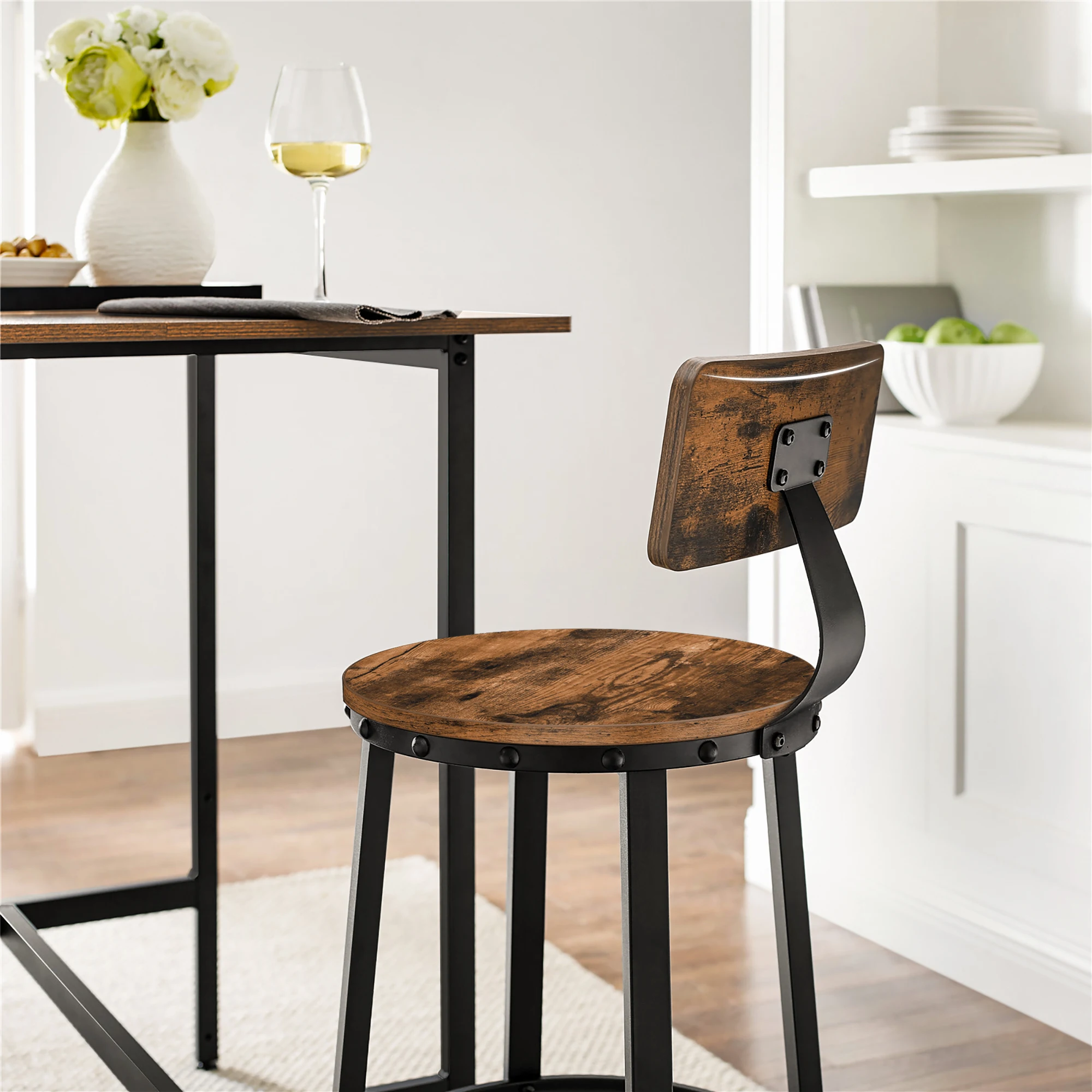 VASAGLE Bar Stools Set of 2, Kitchen Breakfast Bar Chairs, with Backrest, Steel Frame, 73 cm Tall Seat, Easy Assembly