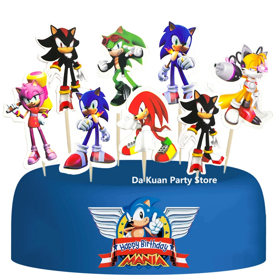 24 Uds. Sonic the Hedgehog tema DIY suministros para fiestas decoración de cumpleaños Baby Shower pastel Topper Kit suministros chico juguetes regalo