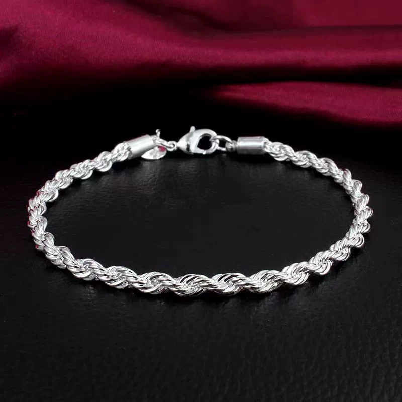 Pulseira de corda torcida galvanizada de 4mm, joias com pingente de moda masculina e feminina, joias brilhantes
