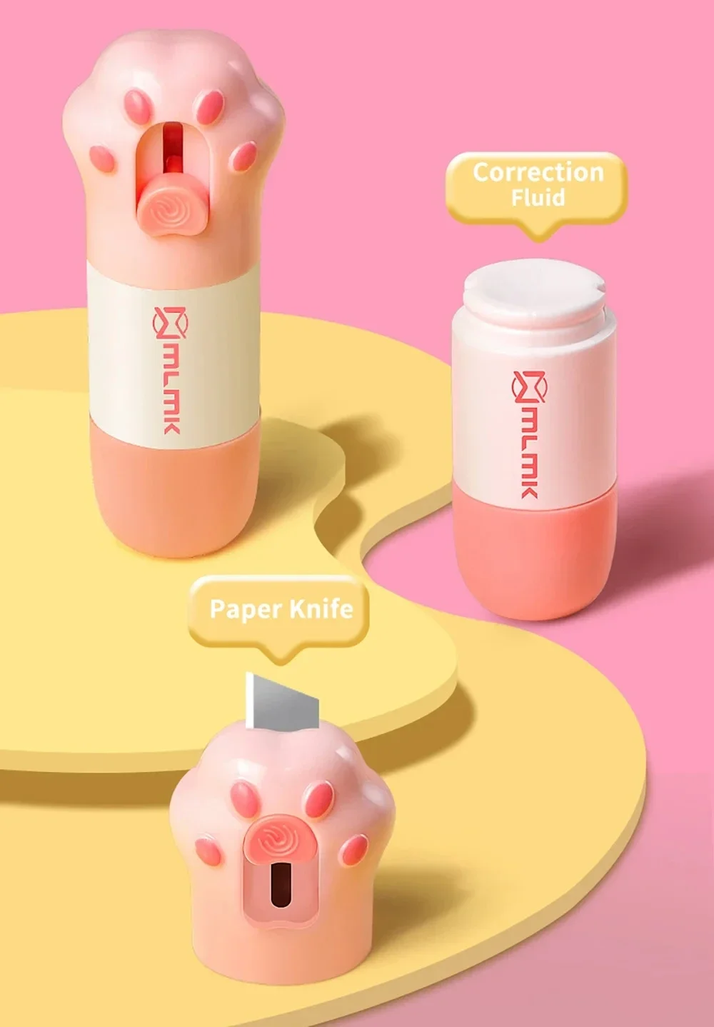 Katzenpfoten-Thermopapier-Korrekturflüssigkeit mit Messer, Paketbox, Öffner, Zuhause, Anti-Peep, Identitätsinformationen, Sichtschutz, Radiergummi