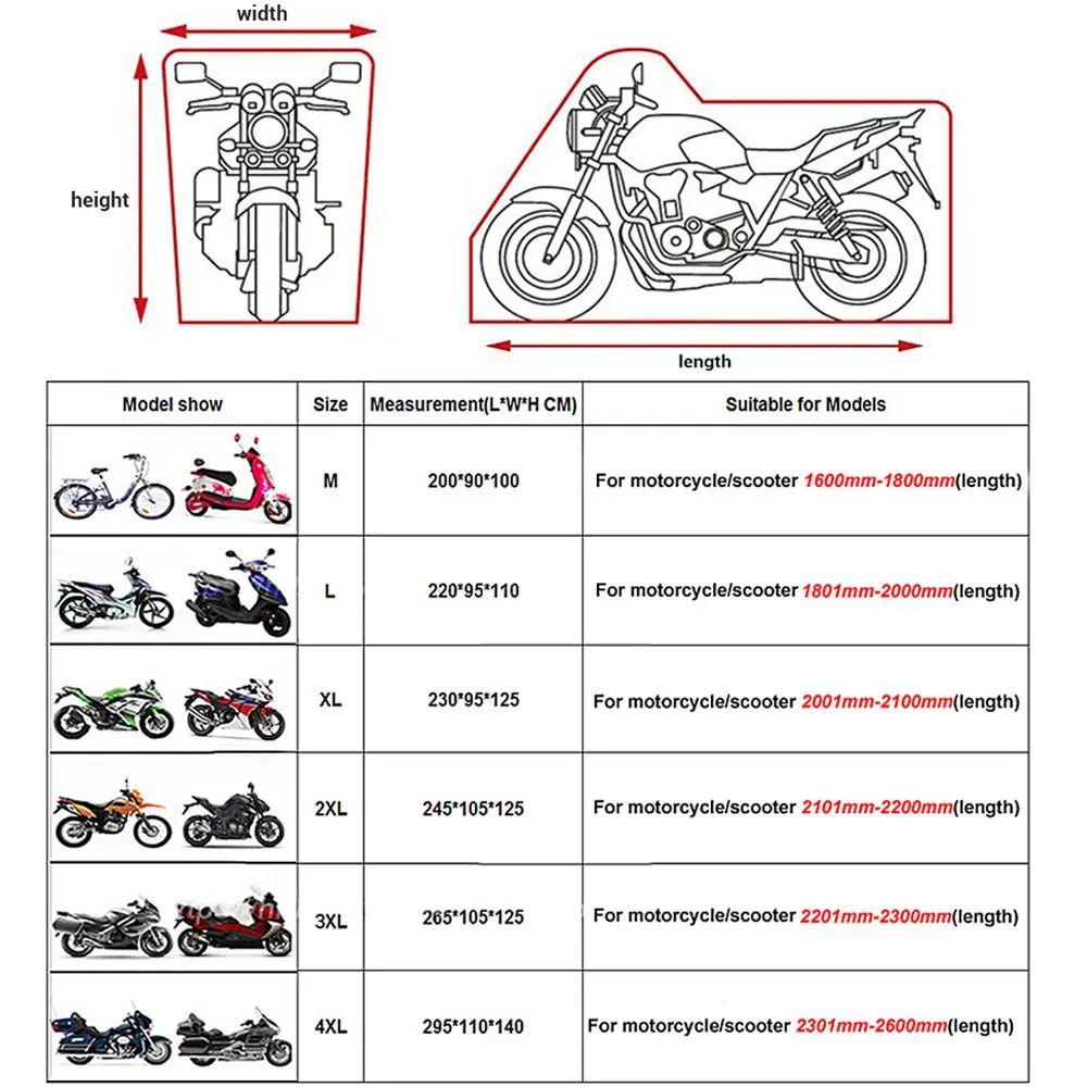 Capa para motocicleta à prova d'água, à prova de poeira, proteção uv, capa de chuva para todas as estações, ambiente interno e externo, scooter
