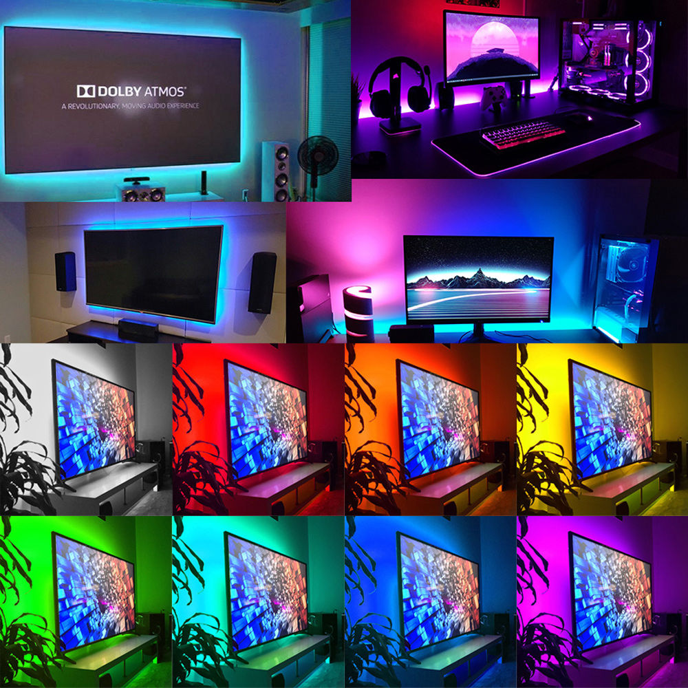 Bande lumineuse LED multicolore, USB, RVB, barre lumineuse de fond TV, salle de jeux Esports, décoration de fête de famille, veilleuse, 5m, 24 prédire, 5050