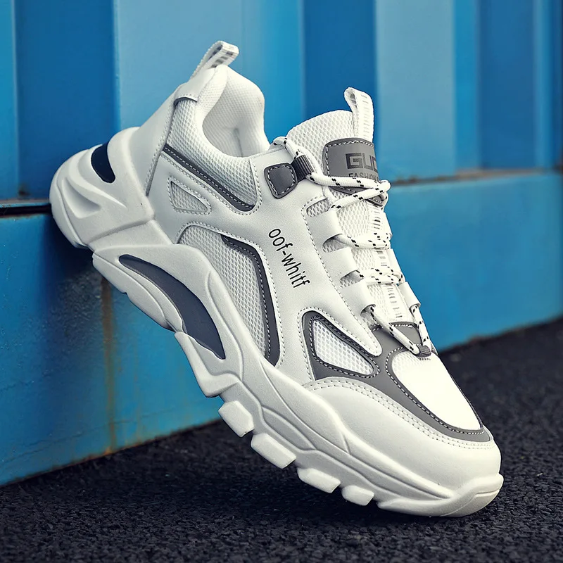 Herrenschuhe, Turnschuhe, Schnürung, 2024, neue Herbst-atmungsaktive Mesh-Schuhe, Freizeit, dicke Sohlen, Komfort, rutschfeste Outdoor-Laufschuhe