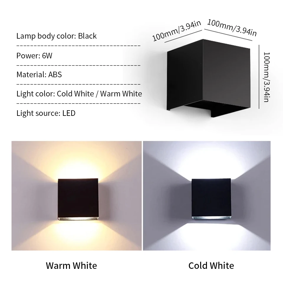 Lampada da parete moderna a LED AC110V 220V 6W Bianco freddo/Bianco caldo Cubo montato in superficie regolabile Led Portico da giardino Luce per interni ed esterni