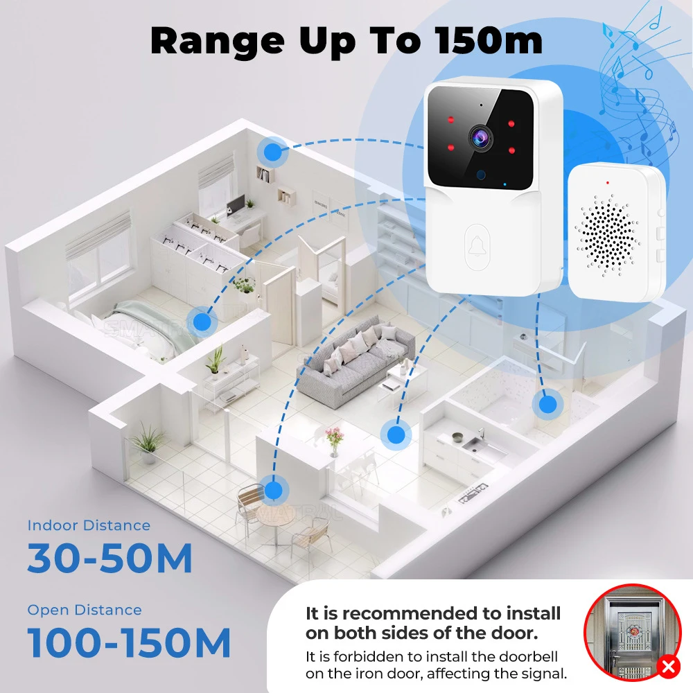 Tuya WiFi Video Deurbel Draadloze HD Camera IR Alarm Beveiliging Smart Home Deurbel WiFi Intercom voor thuis met zwart of wit