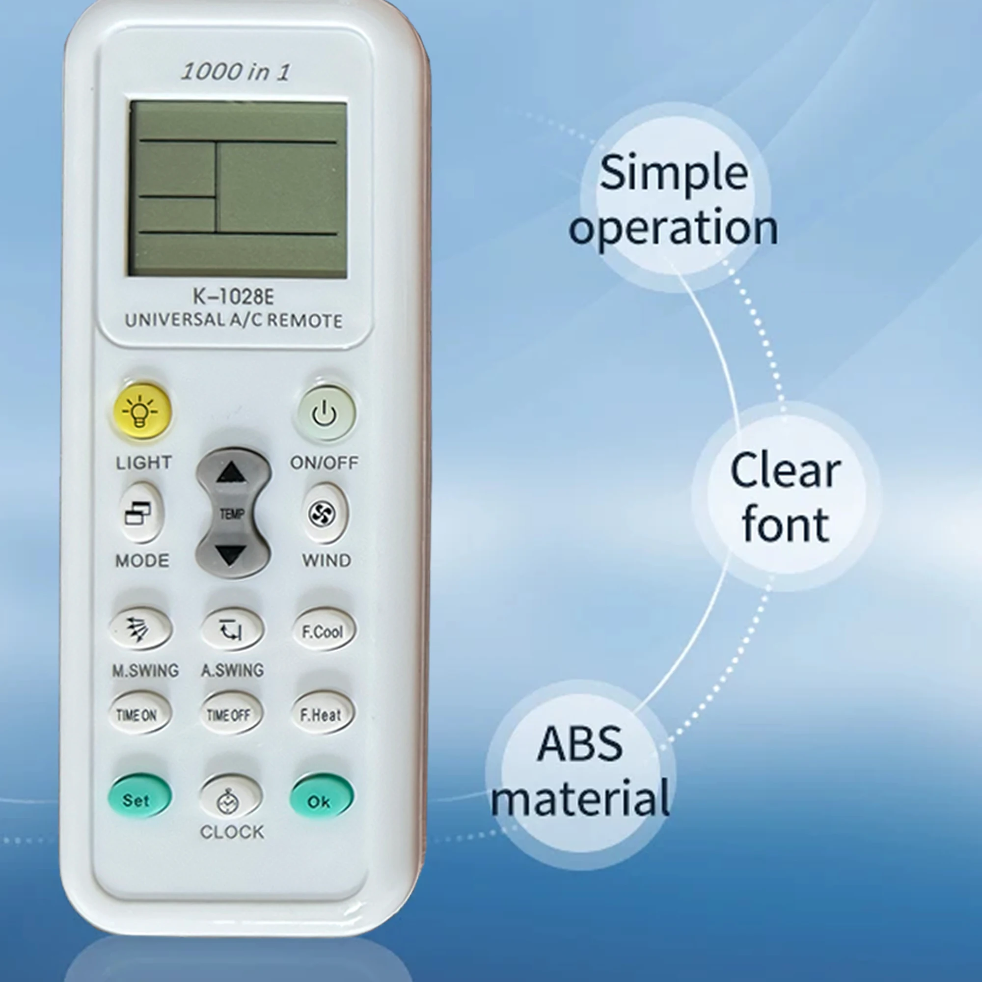 K-1028E Universal-Klimaanlage A/C-Fernbedienung, passend für Haier, Geli, Hitachi, Panasonic, LG, Sharp, Gree, Midea, Bosch, Tosh