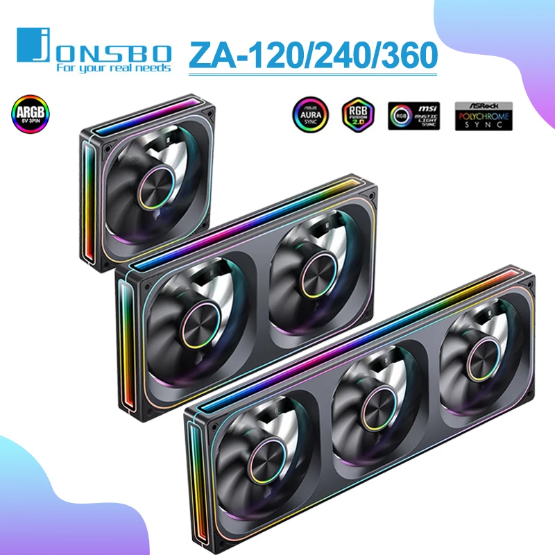 Jonsbo ZA-120/240/360 Корпусный вентилятор 360 Многостороннее тысячеслойное зеркало 5 В 3-контактный ARGB 12 см Вентилятор охлаждения с ШИМ ZA-120BR Вентиляторы воздушного охлаждения