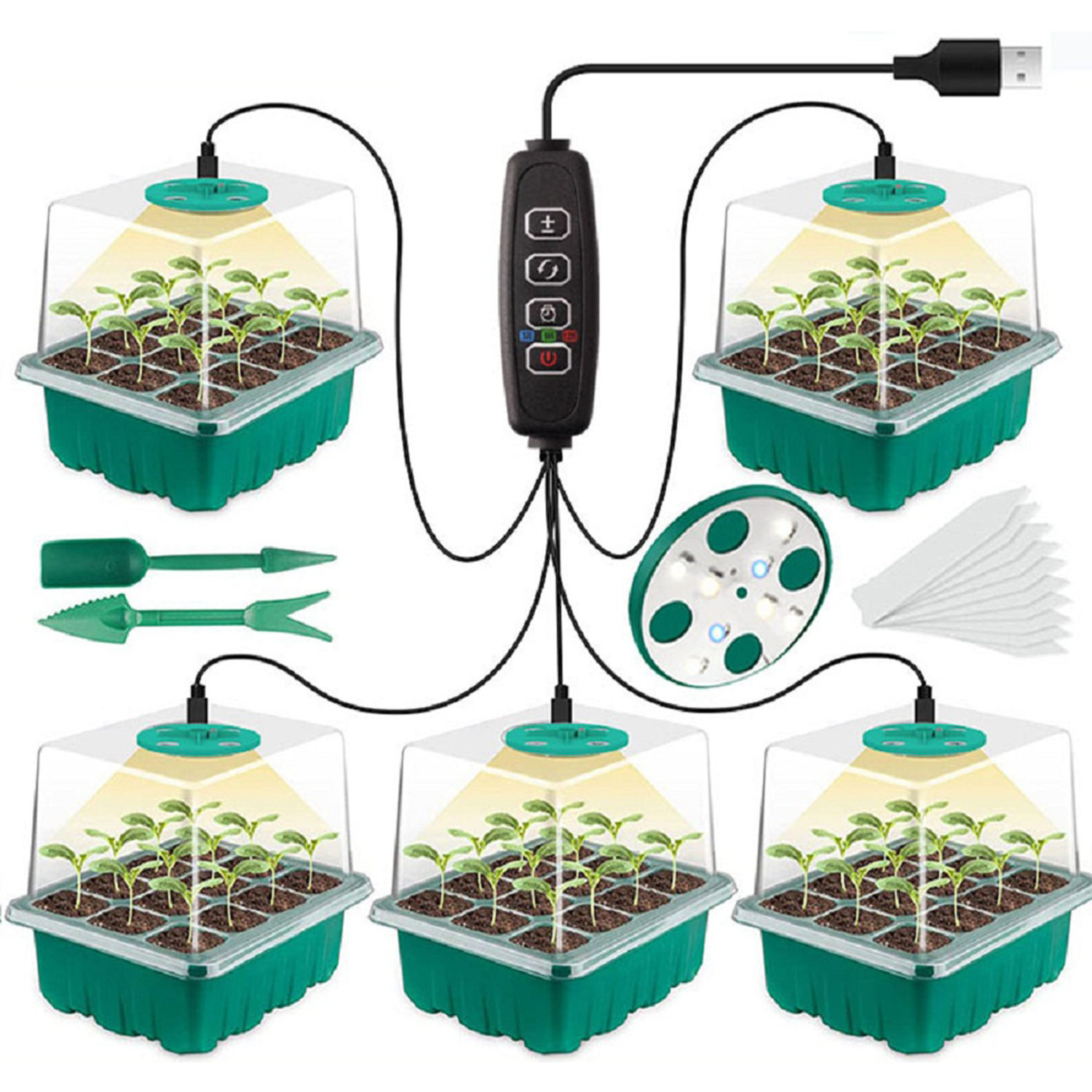 LED 子苗ポット 成長ライト付き 植物種子スタータートレイ ホーム温室成長ランプ 12穴タイマーキットコントローラー付き