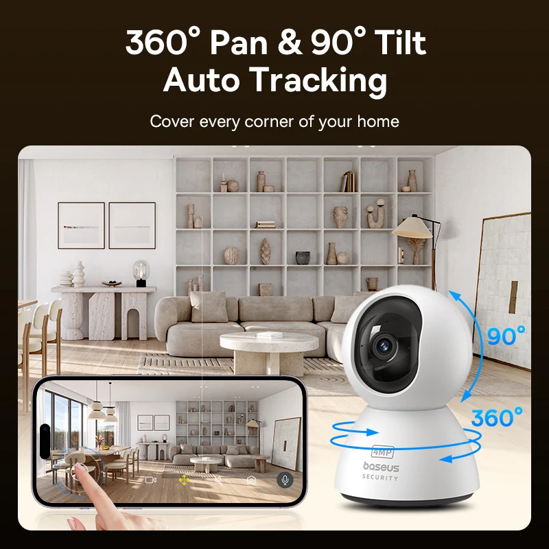 Baseus 4MP IP Camera Smart 5G WIFI Security Camera Indoor Home Protection PT 3K High Clarity Two Way Audio Surveillance Camera