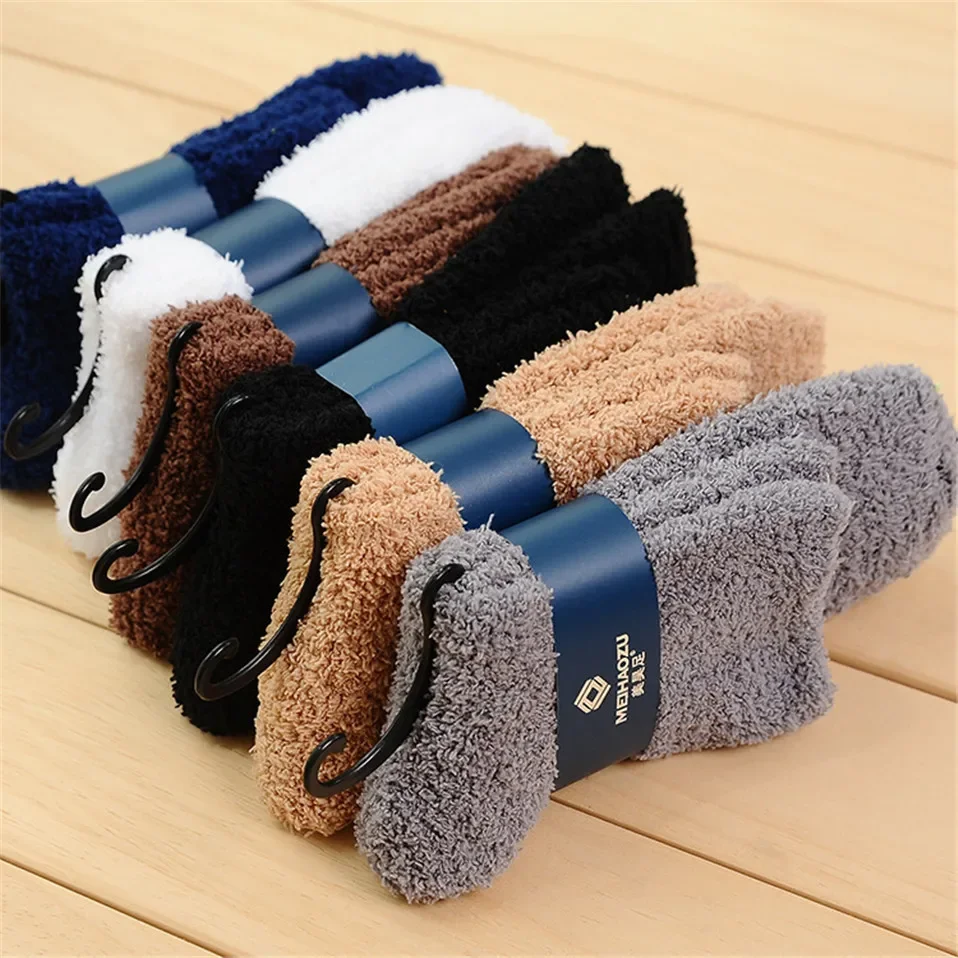 Calcetines mullidos y cálidos para hombre, calcetín de toalla de terciopelo Coral elástico suave, térmico, acogedor, para dormir, invierno, envío directo