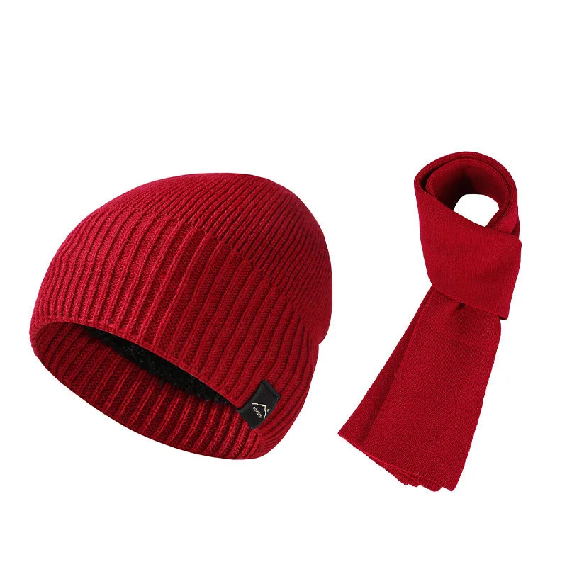 Fashion Women And Men Hat & Scarf 2pcs Set Autumn And Winter Warm With Fleece Thickened Windproof ear-protecting Knitted Caps