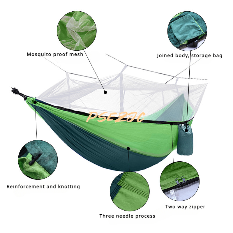 Outdoor Camping Parachute Cloth Portable Anti Rollover and Anti Mosquito Quick Opening Mosquito Nets Hammock Double Single