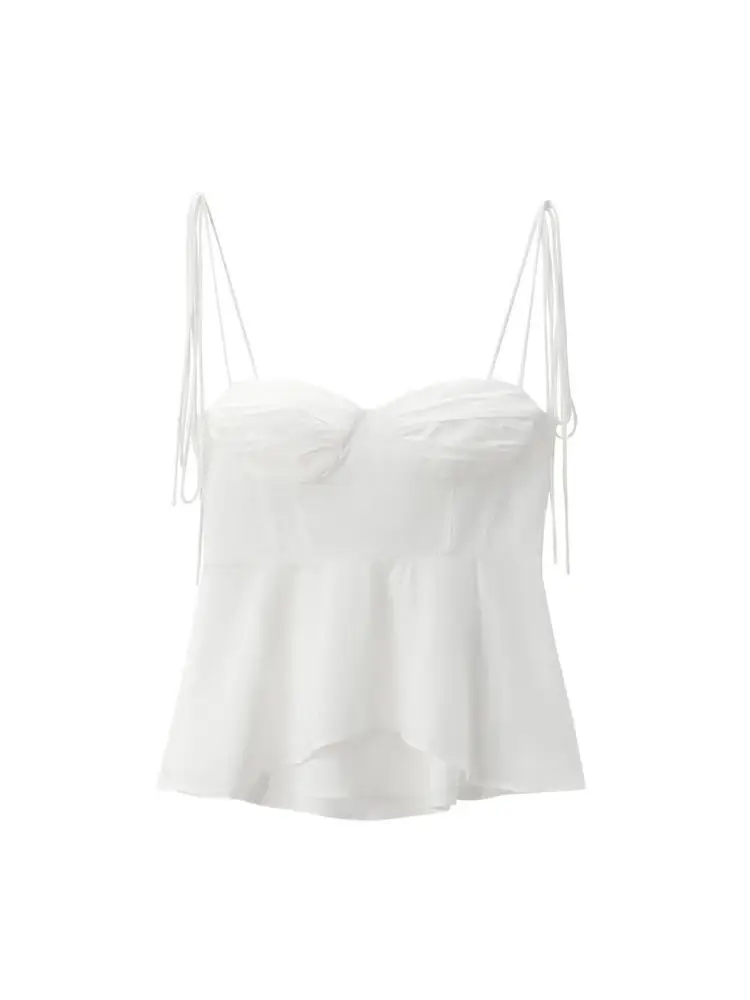 Tops bustier assimétricos para mulheres, decote em coração, alças finas amarradas, zíper lateral, camis femininos, moda sexy