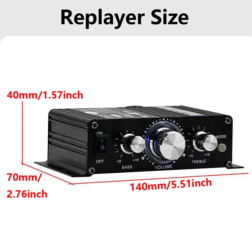 Bluetooth Audio Amplifier 2.0 Channel Output HIFI Mini Amp High Bass Adjustable 30W+30W Support Car/Computer/TV Black 12V2A