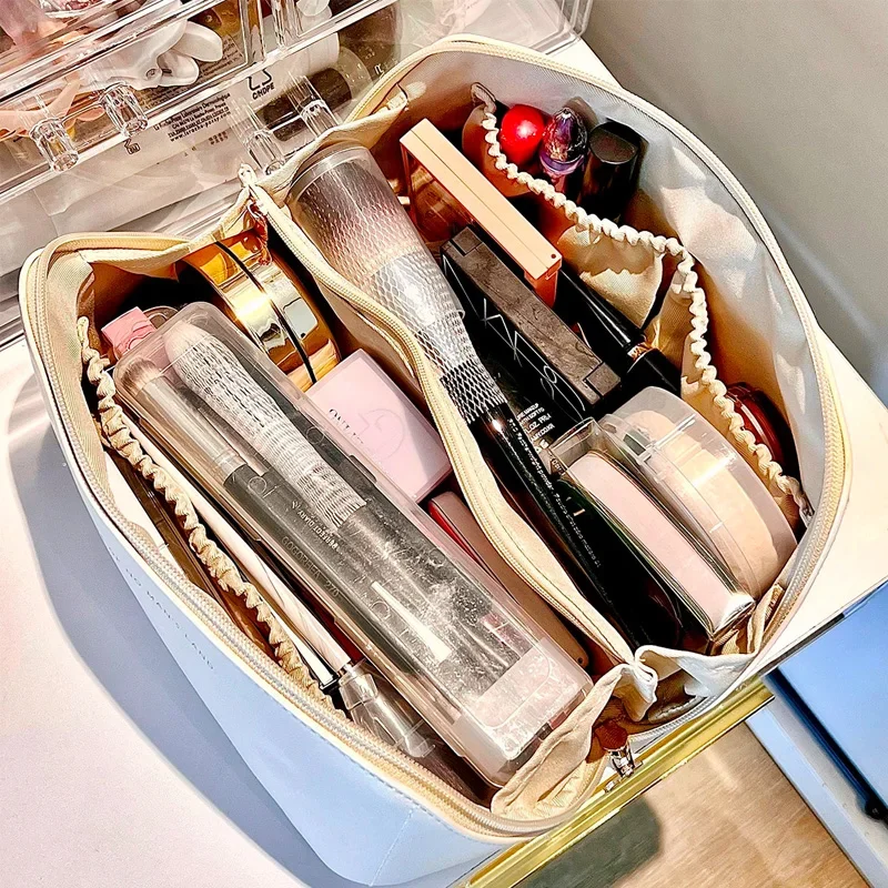 Borsa cosmetica da viaggio grande in pelle PU per donna Organizzatore cosmetico Borsa per trucco ad alta capacità Custodia per trucco femminile