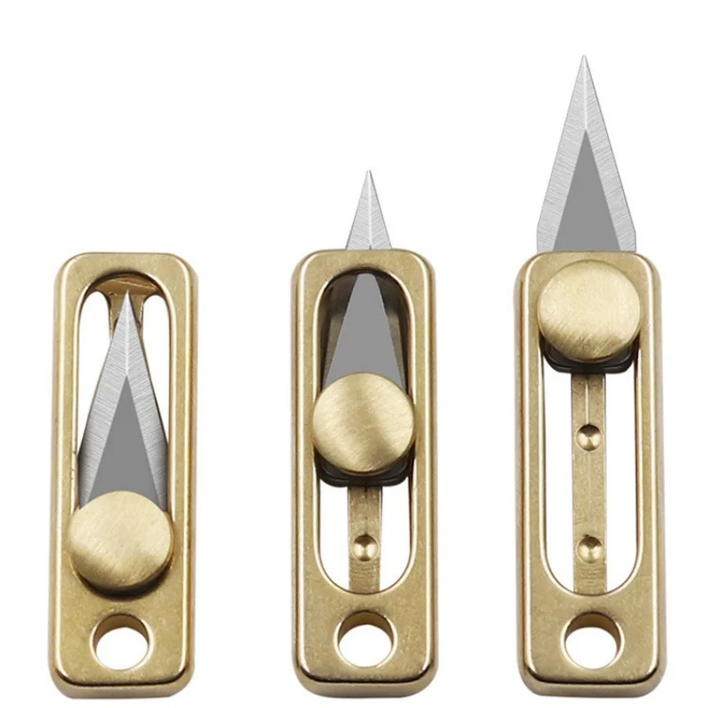 Mini Brass Push Knife Keychain Portable Edc Keychain Pendant Unpacking Express Opener Outdoor Camping Tool Mini Knife Key Ring
