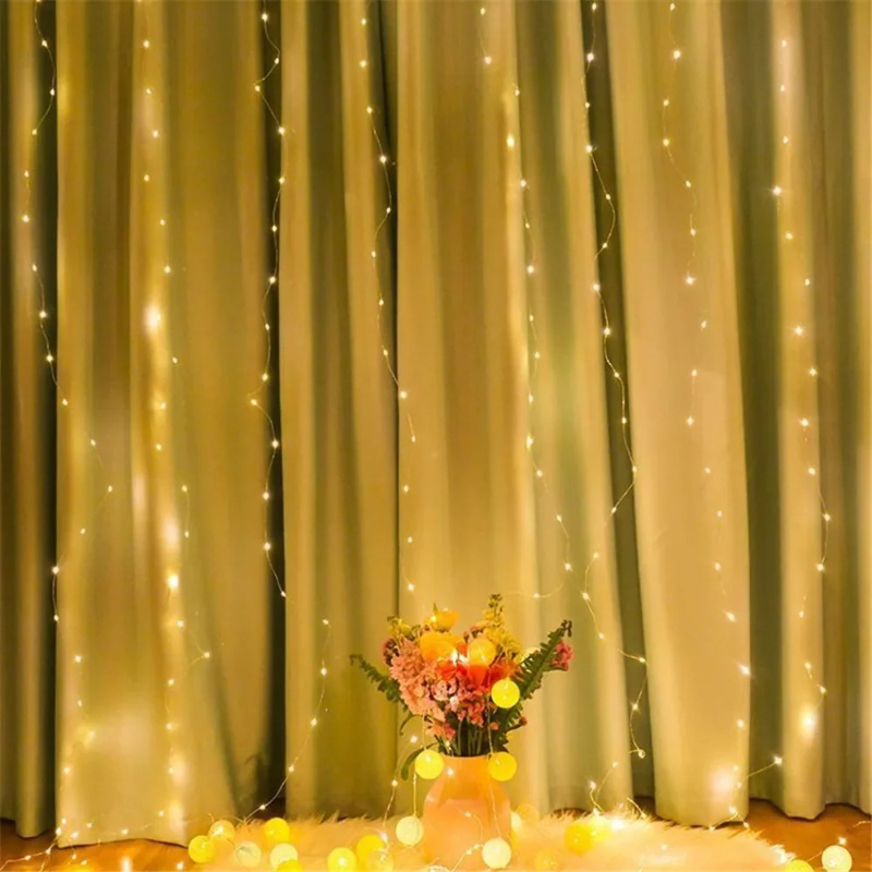 Cortina de luces LED alimentada por USB con Control remoto, adornos navideños para el hogar, boda, cumpleaños, dormitorio, luces de fiesta