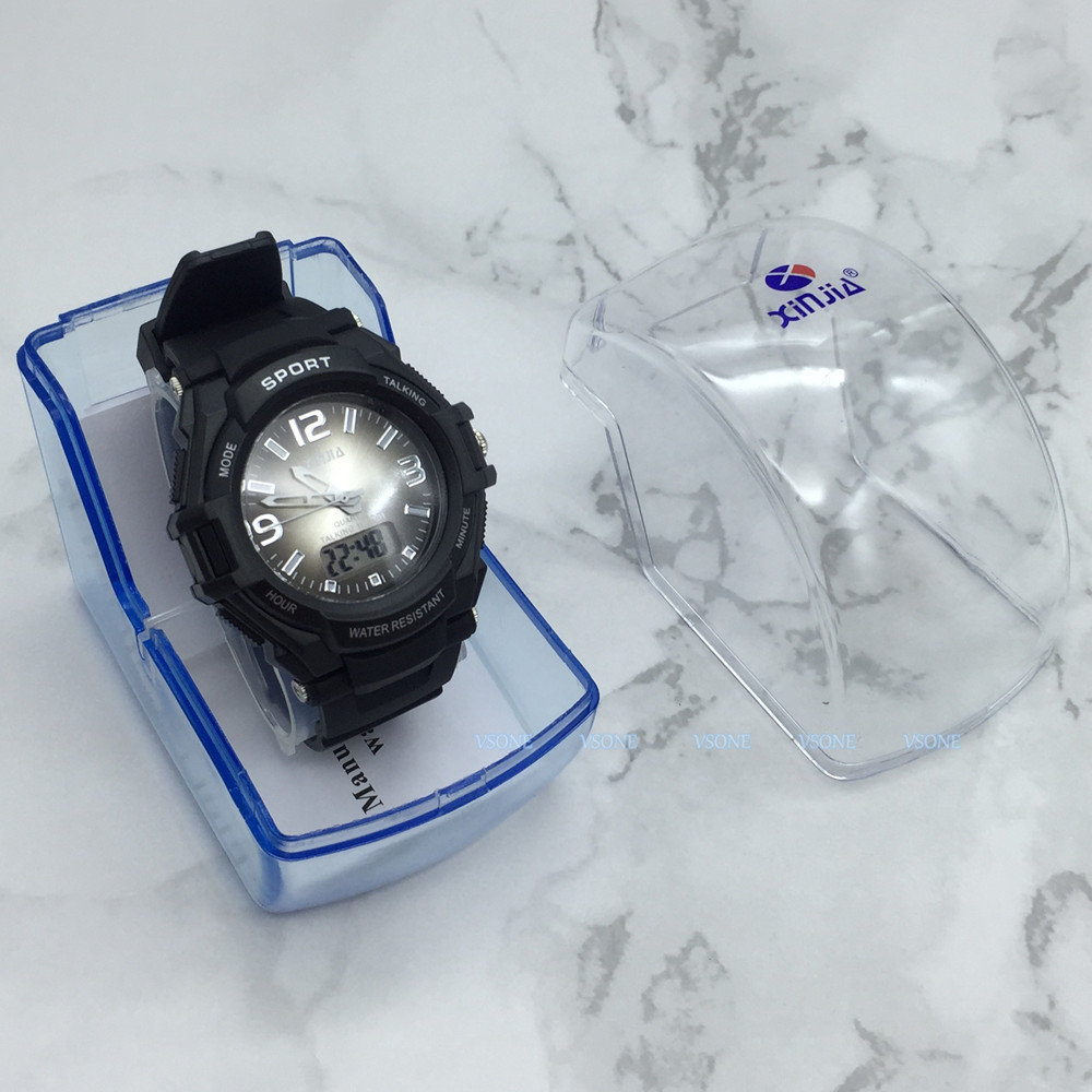 Italienische Analog-Digital Dual Display Reden Armbanduhr w/Alarm für die Blinde und Niedrigen Vision, mit Schwarz Ruber Strap 861ZTI