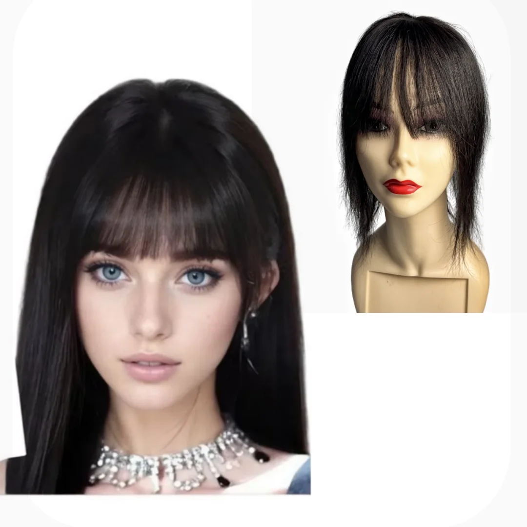 Anêmona toppers de cabelo humano para mulheres clip-on franja brasileira reta topper cabelo franja de ar para perda de cabelo volume de cabelo